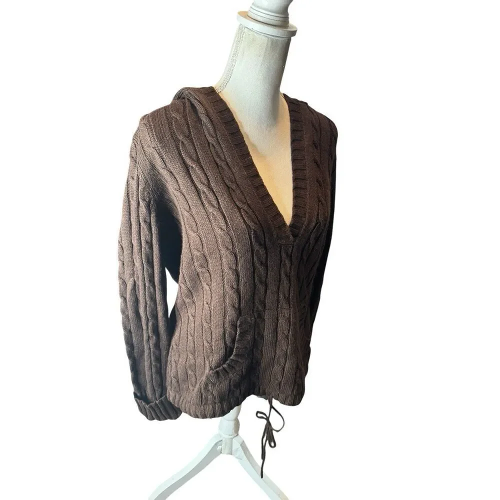 Gitano Sweater Vintage Women L Brown Fisherman Cable Knit Mock Chunky Y2K